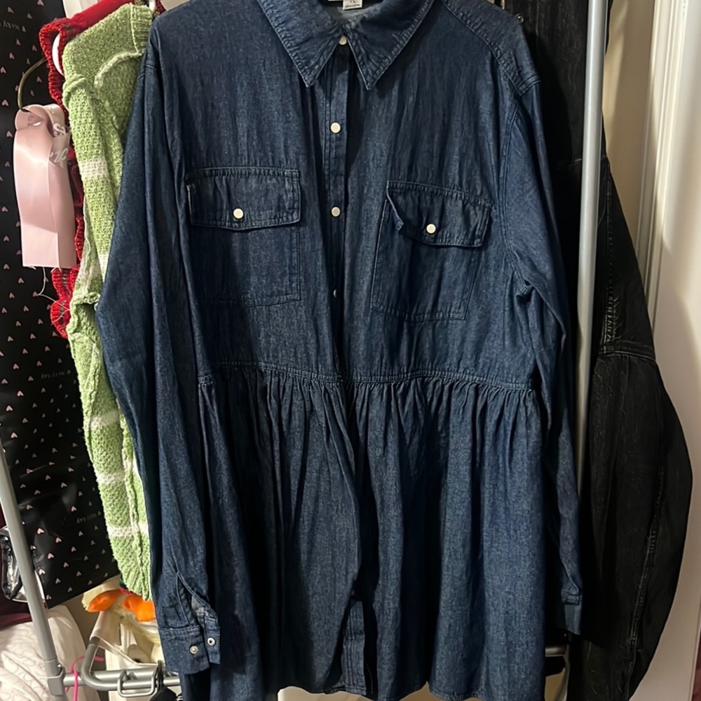 Dark Blue Denim Button-Up Shirt Dress